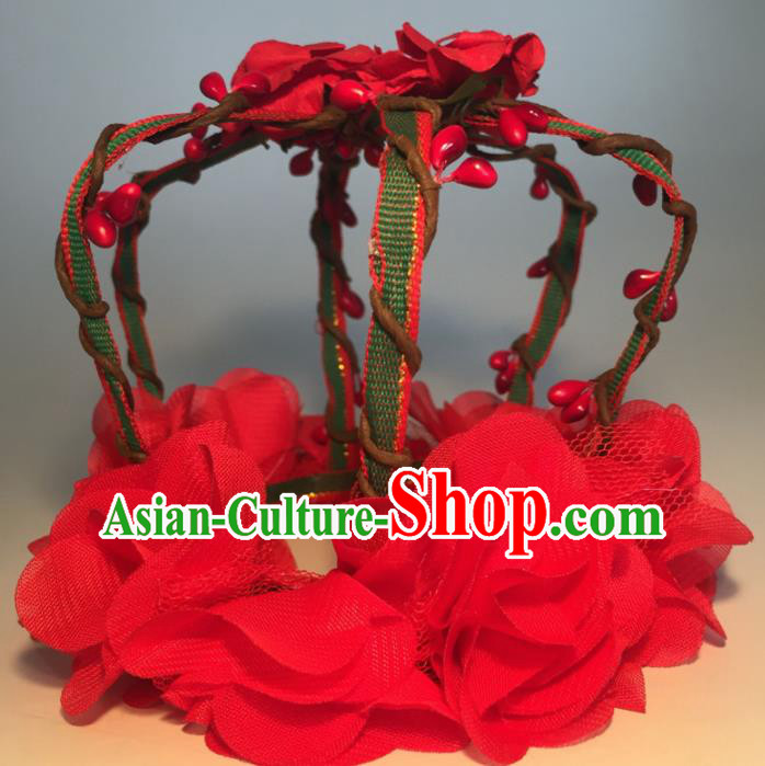 Top Grade Halloween Catwalks Headdress Brazilian Carnival Red Flowers Royal Crown for Women