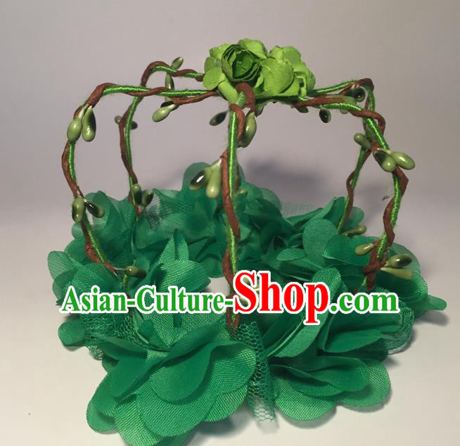 Top Grade Halloween Catwalks Headdress Brazilian Carnival Green Flowers Royal Crown for Women