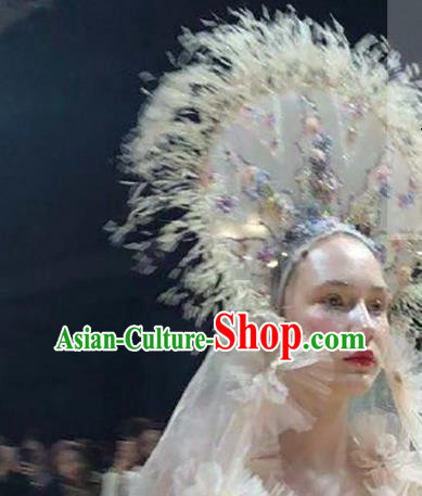 Top Grade Halloween Catwalks Hair Accessories Headdress Palace Queen White Hat for Women