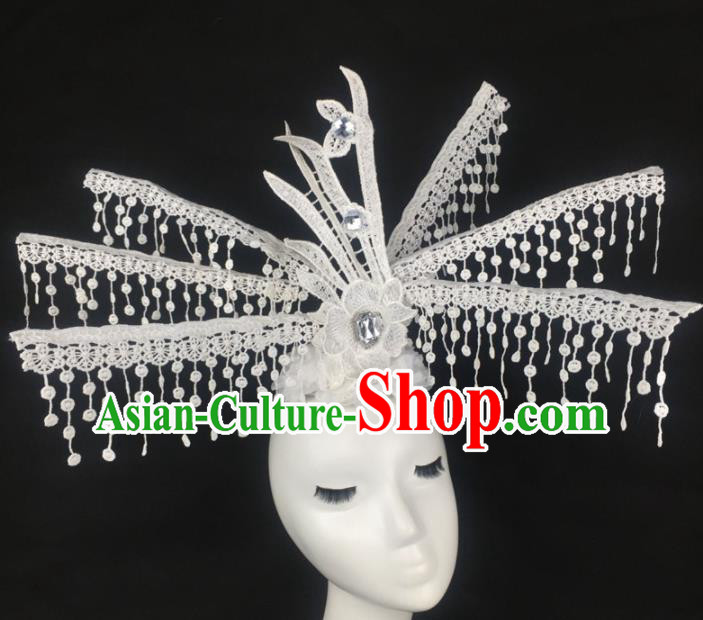 Top Grade Halloween Catwalks White Lace Tassel Hair Accessories Brazilian Carnival Headdress for Women