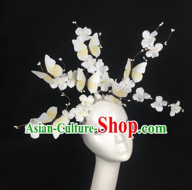 Top Grade Halloween Catwalks Headdress Brazilian Carnival White Butterfly Flowers Hair Accessories for Women