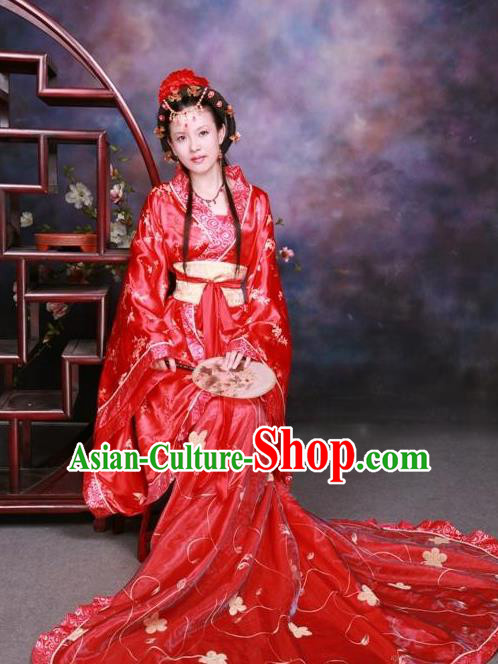 Ancient Chinese Wedding Costumes Traditional Tang Dynasty Imperial Concubine Red Hanfu Dress for Women