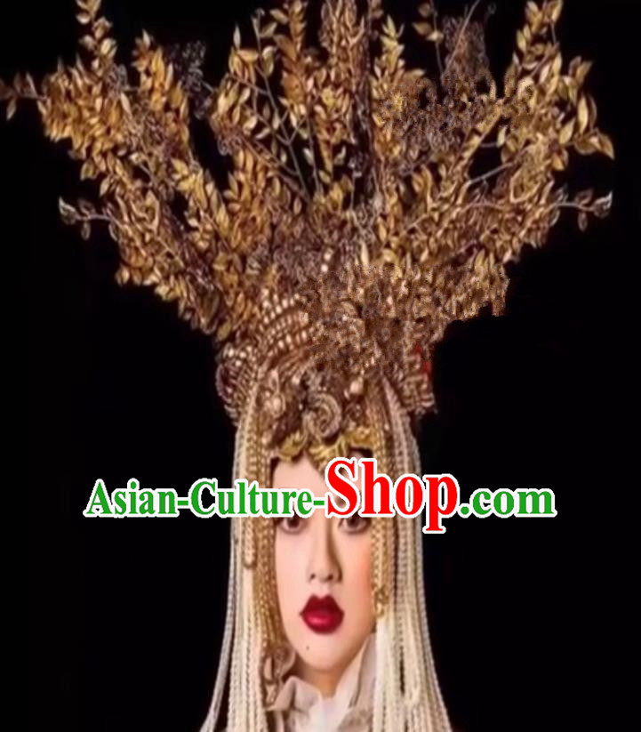 Top Grade Halloween Catwalks Hair Accessories Baroque Bride Golden Headwear for Women