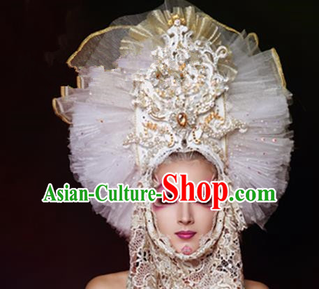 Top Grade Halloween Catwalks Hair Accessories Baroque Bride White Veil Headwear for Women