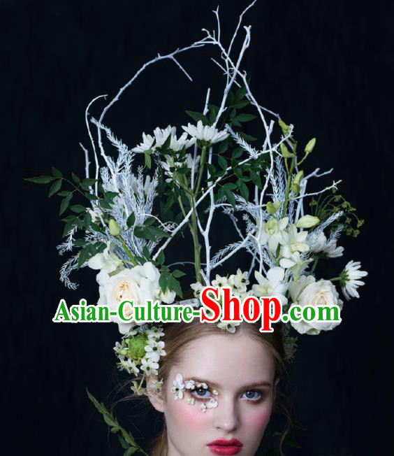 Top Grade Halloween Catwalks Hair Accessories Baroque Queen Flowers Headdress for Women
