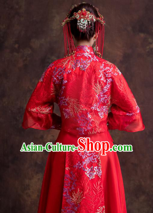 Chinese Traditional Wedding Costumes Ancient Bride Embroidered Dress Red Xiuhe Suits for Women