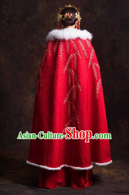 Chinese Traditional Winter Red Xiuhe Suits Ancient Bride Embroidered Wedding Dress for Women