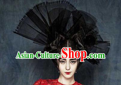 Top Grade Halloween Hair Accessories Gothic Catwalks Black Veil Top Hat for Women