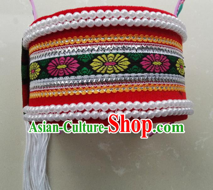 Chinese Traditional National Hat Ethnic Yi Nationality Bride Embroidered Hat for Women