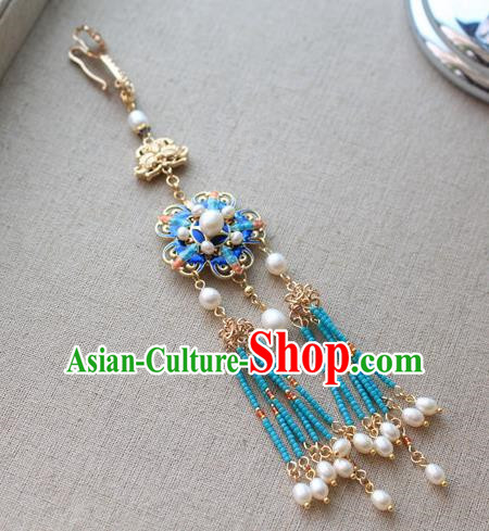 Chinese Classical Jewelry Accessories Traditional Hanfu Blueing Brooch Tassel Pendant for Women