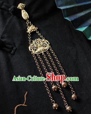Chinese Classical Jewelry Accessories Traditional Hanfu Golden Brooch Tassel Pendant for Women