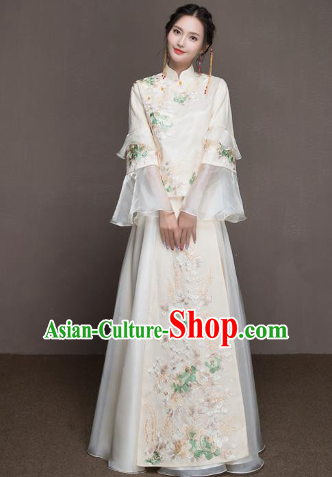 Chinese Traditional Wedding Costumes Ancient Bride Embroidered White Dress for Women