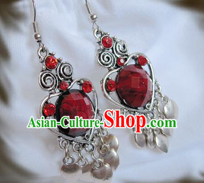 Chinese Traditional National Ear Accessories Ethnic Red Earrings for Women