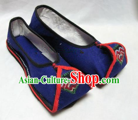 Asian Chinese Traditional Hanfu Shoes Blue Canvas Shoes Embroidered Shoes for Women