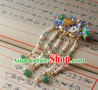 Asian Chinese Traditional Hanfu Hair Accessories Pearls Tassel Hair Sticks Ancient Palace Blueing Hairpins for Women