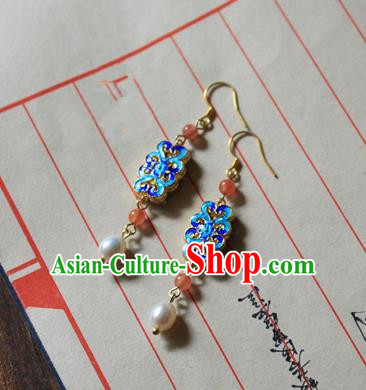 Asian Chinese Traditional Jewelry Accessories Ancient Hanfu Blueing Earrings for Women
