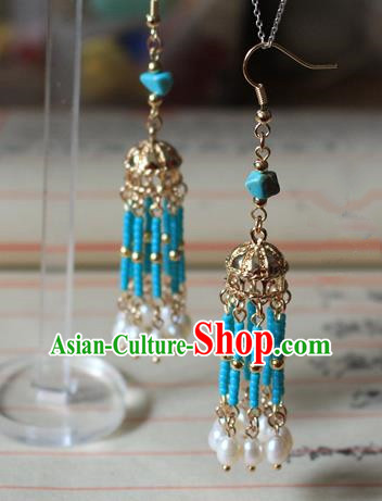 Asian Chinese Traditional Jewelry Accessories Ancient Hanfu Pearls Tassel Earrings for Women