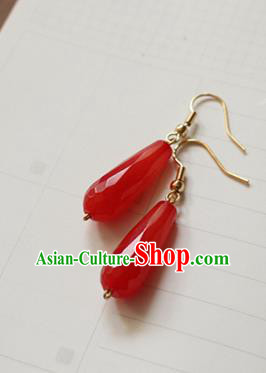 Asian Chinese Traditional Jewelry Accessories Ancient Hanfu Red Chalcedony Earrings for Women