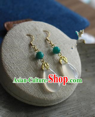 Asian Chinese Traditional Jewelry Accessories Ancient Hanfu Chalcedony Earrings for Women