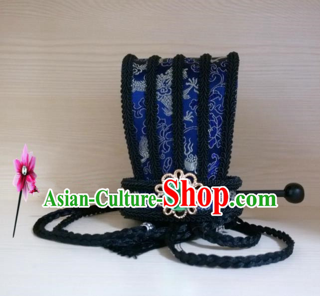Chinese Traditional Hanfu Headdress Ancient Han Dynasty Emperor Blue Hairdo Crown for Men