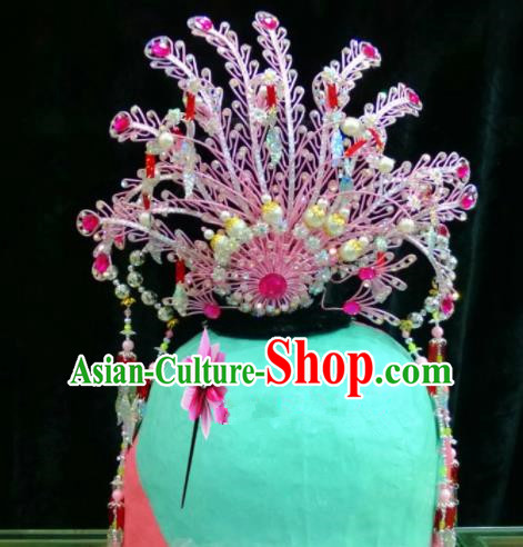 Chinese Classical Beijing Opera Hair Accessories Traditional Ancient Princess Pink Phoenix Coronet for Women