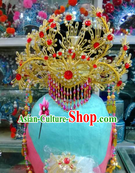 Chinese Classical Beijing Opera Hair Accessories Traditional Ancient Golden Phoenix Coronet for Women