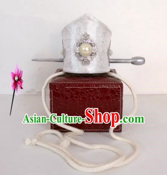 Chinese Traditional Hanfu Headdress Ancient Tang Dynasty Prince White Hairdo Crown for Men
