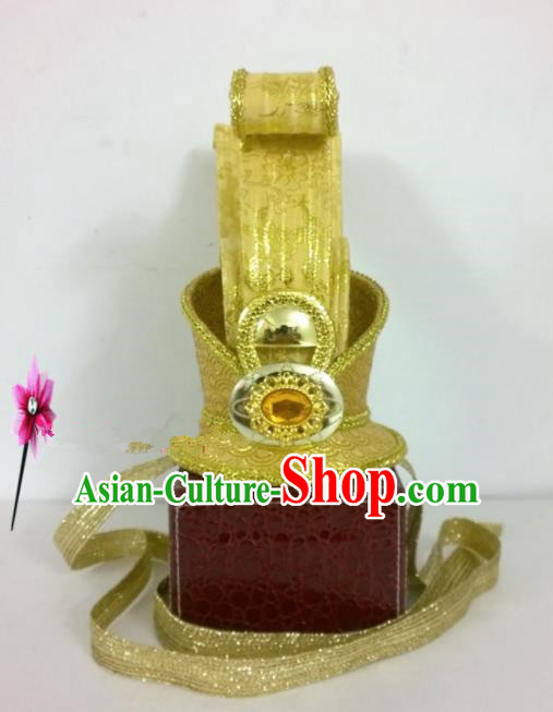 Chinese Traditional Hanfu Headdress Ancient Warring States Period Prince Golden Hairdo Crown for Men