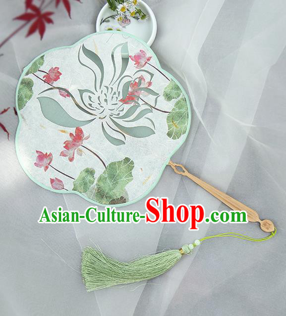 Traditional Chinese Crafts Palace Fans Printing Red Lotus Fans Ancient Silk Fan for Women