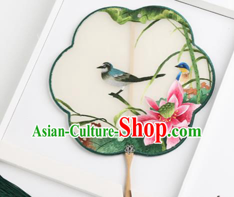 Traditional Chinese Crafts Palace Fans Round Fans Ancient Princess Embroidered Lotus Fan for Women