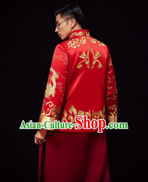 Chinese Traditional Wedding Red Costumes Ancient Bridegroom Toast Clothing for Men