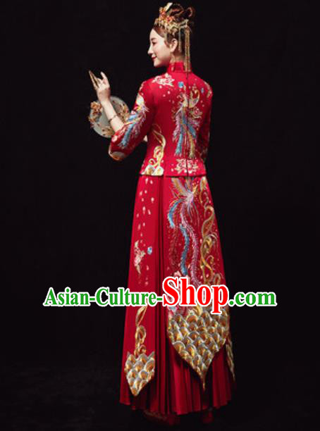Chinese Traditional Red Xiuhe Suits Ancient Bride Embroidered Phoenix Wedding Dress for Women