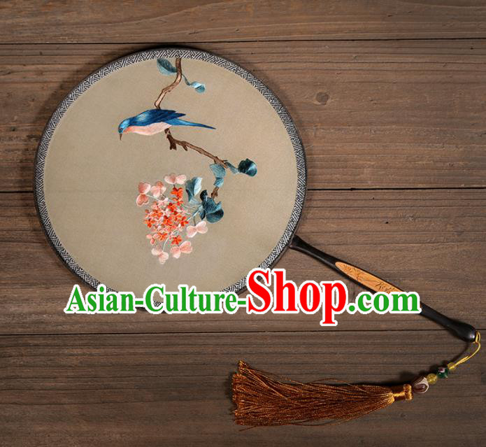 Chinese Traditional Hanfu Palace Fans Embroidered Flowers Bird Fans Ancient Silk Round Fan for Women
