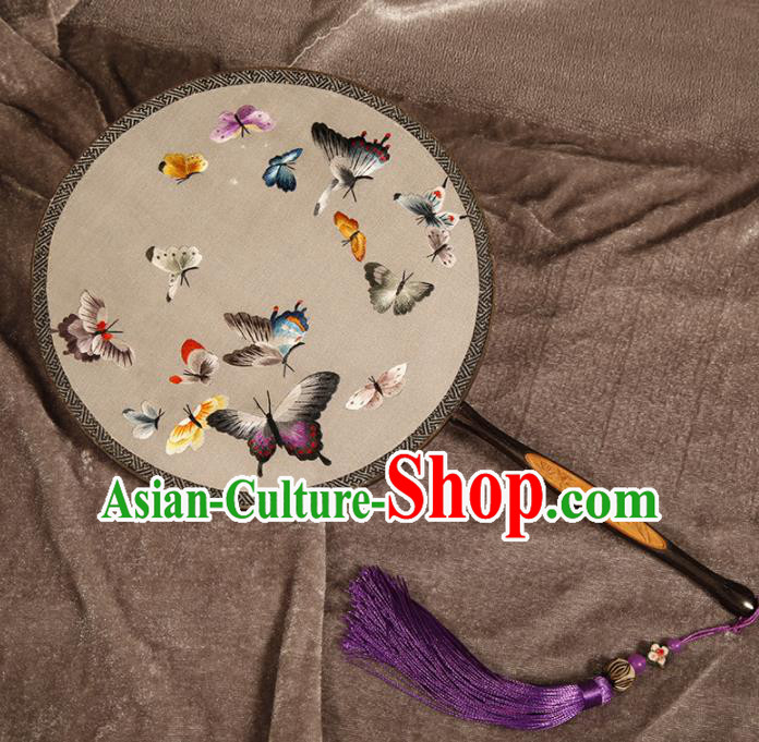 Chinese Traditional Hanfu Palace Fans Embroidered Butterfly Fans Ancient Silk Round Fan for Women