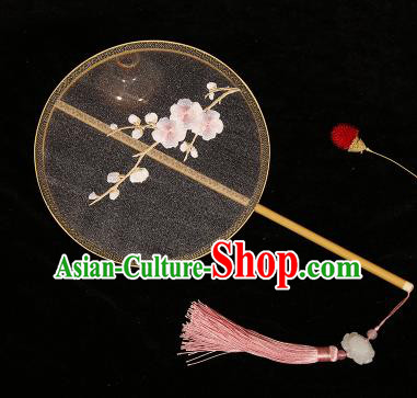 Chinese Traditional Palace Fans Hanfu Embroidered Pink Plum Blossom Fans Ancient Silk Fan for Women