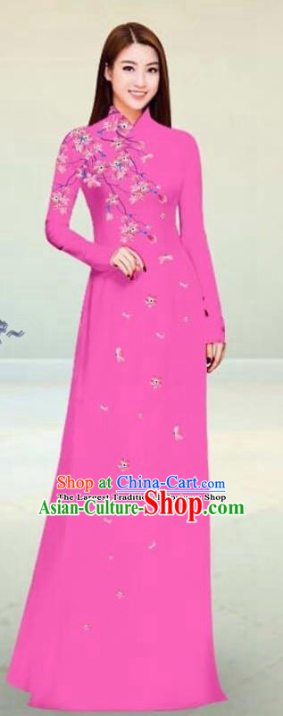 Asian Vietnam Traditional Pink Cheongsam Vietnamese Classical Ao Dai Qipao Dress for Women