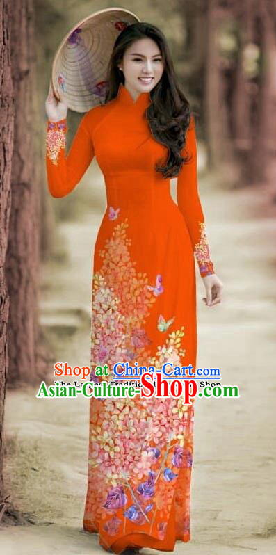 Asian Traditional Vietnam Female Costume Vietnamese Bride Cheongsam Rouge Ao Dai Qipao Dress for Women
