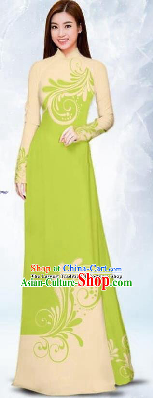 Asian Traditional Vietnam Female Costume Vietnamese Bride Light Green Ao Dai Cheongsam for Women