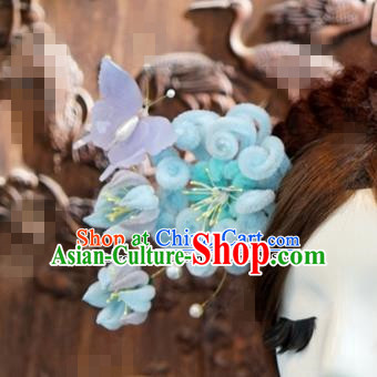 Chinese Ancient Wedding Queen Hair Jewelry Accessories Blue Chrysanthemum Hairpins for Women