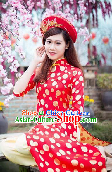 Vietnam Traditional Costume Vietnamese Bride Red Ao Dai Qipao Dress Cheongsam for Women