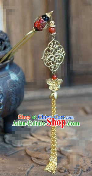 Chinese Ancient Wedding Hair Jewelry Accessories Palace Tassel Step Shake Golden Hairpins for Women