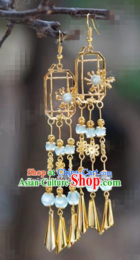 Chinese Traditional Wedding Golden Tassel Earrings Ancient Bride Hanfu Jewelry Accessories for Women