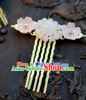 Chinese Ancient Bride Hair Accessories Wedding Palace Pink Flowers Hair Comb Hairpins for Women