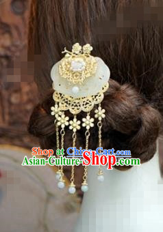 Chinese Ancient Bride Hair Accessories Wedding Tassel Step Shake Jade Hairpins for Women