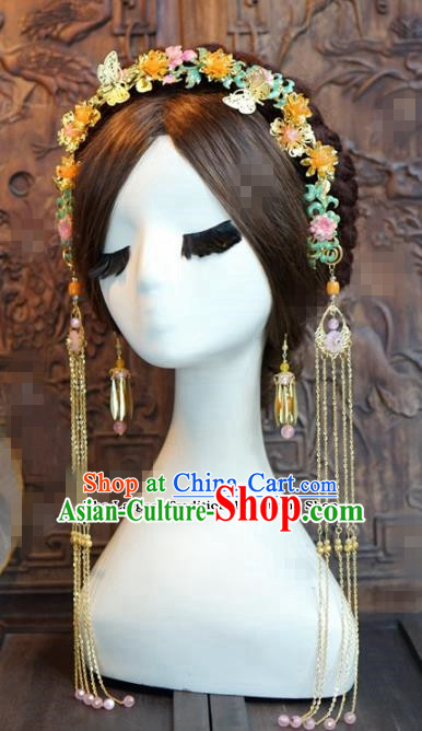 Chinese Ancient Queen Tassel Hair Clasp Wedding Bride Hairpins Headdress for Women