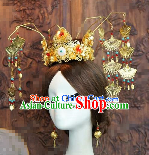 Chinese Ancient Queen Phoenix Coronet Wedding Bride Headdress Hairpins for Women