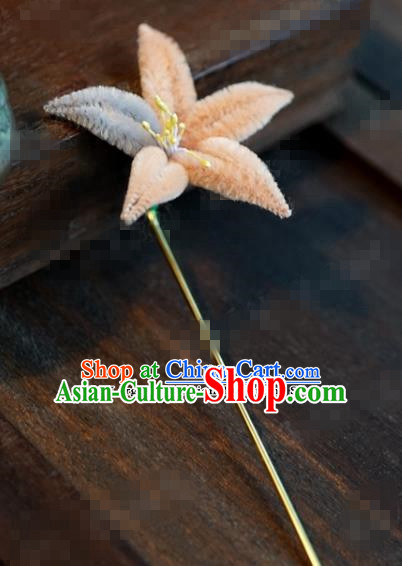 Chinese Ancient Queen Hair Clip Wedding Bride Headdress Orange Velvet Flower Hairpins for Women