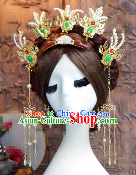 Chinese Ancient Qing Dynasty Empress Phoenix Hair Clips Wedding Bride Hairpins Headdress for Women