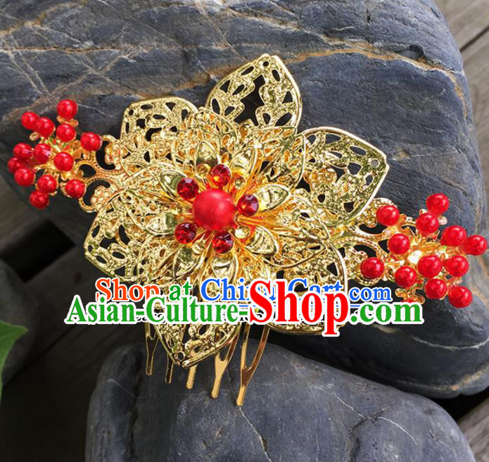 Chinese Ancient Tang Dynasty Hair Accessories Golden Hair Comb Hairpins for Women