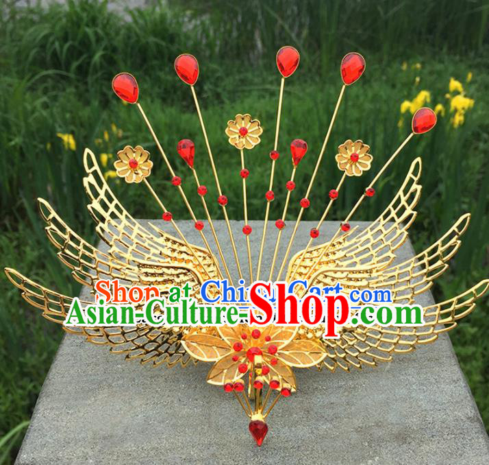 Chinese Ancient Tang Dynasty Queen Hair Accessories Golden Phoenix Hairpins for Women
